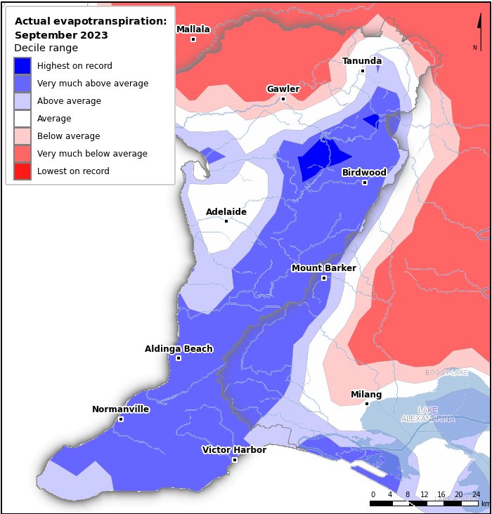 Actual evapotranspiration deciles: September 2023