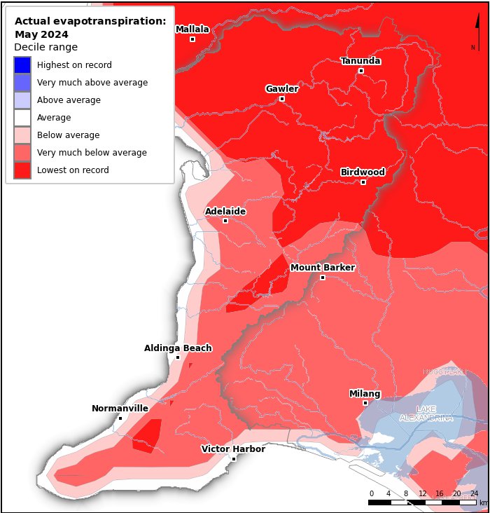 Actual evapotranspiration deciles: May 2024