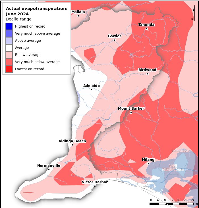 Actual evapotranspiration deciles: June 2024