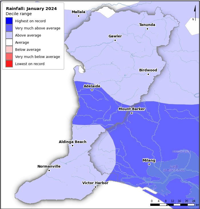 Rainfall deciles: January 2024
