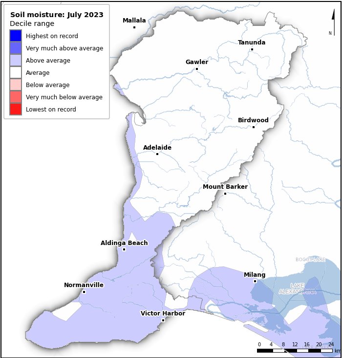 Soil moisture deciles: July 2023