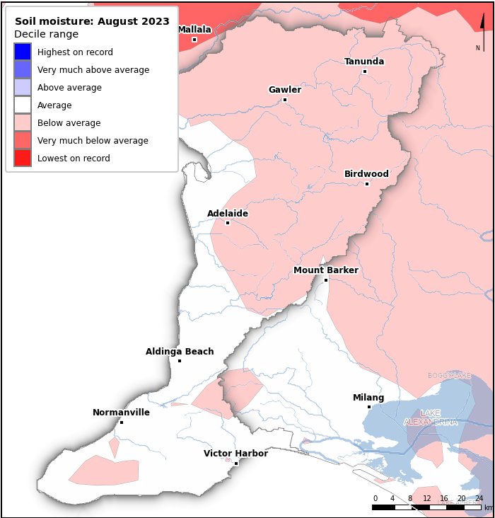 Soil moisture deciles: August 2023