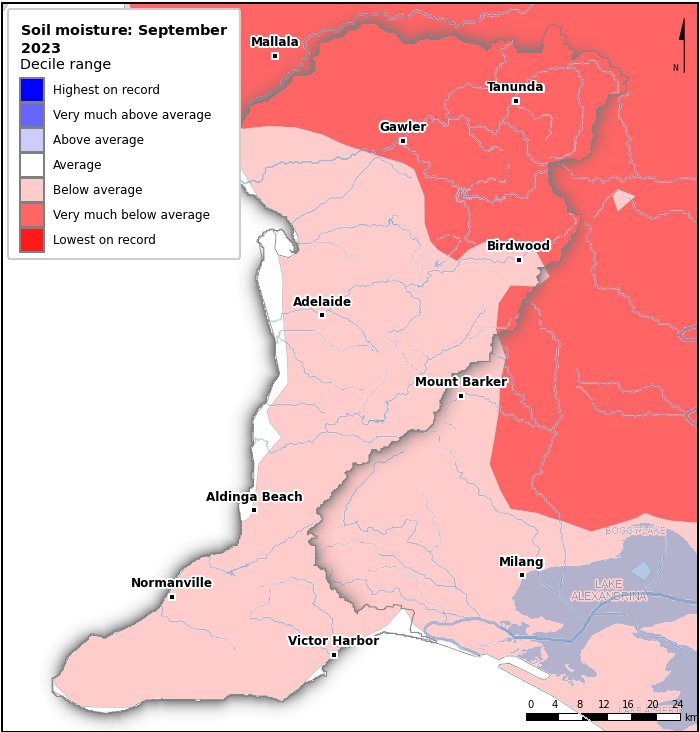 Soil moisture deciles: September 2023