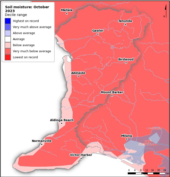Soil moisture deciles: October 2023