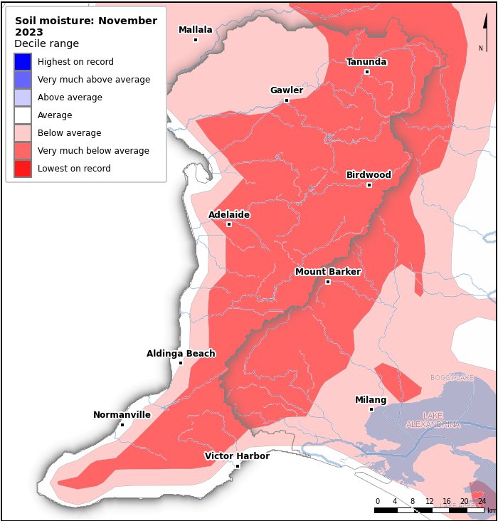 Soil moisture deciles: November 2023