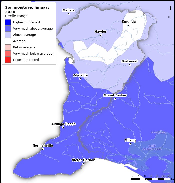 Soil moisture deciles: January 2024