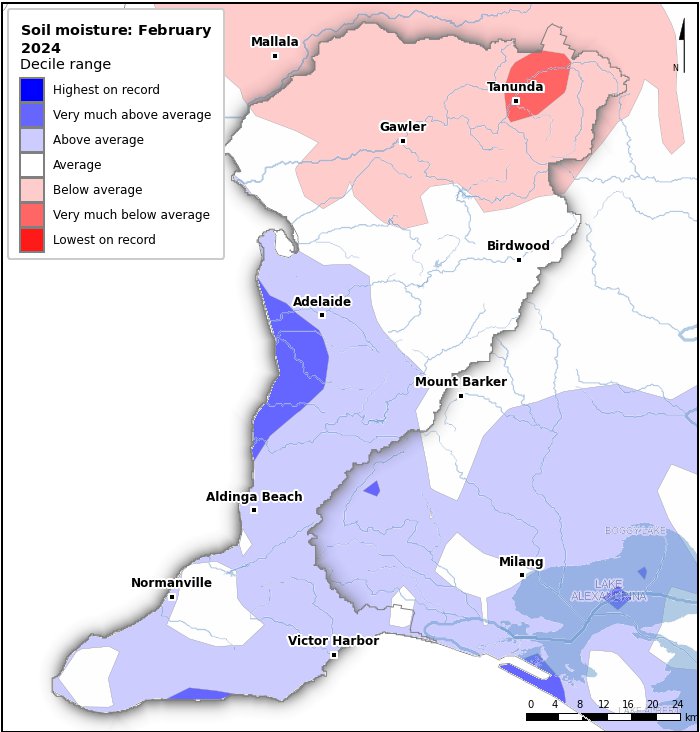Soil moisture deciles: February 2024