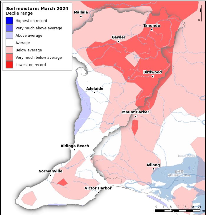 Soil moisture deciles: March 2024