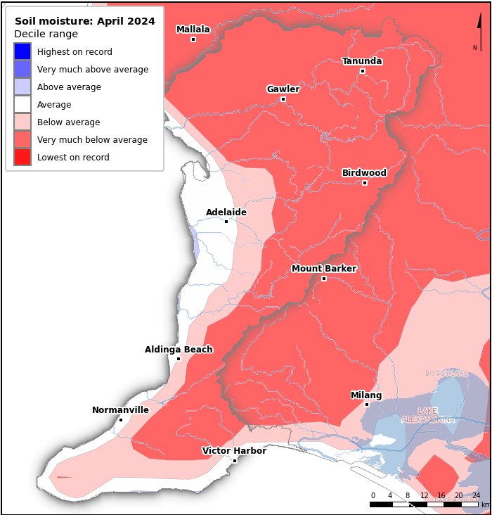 Soil moisture deciles: April 2024