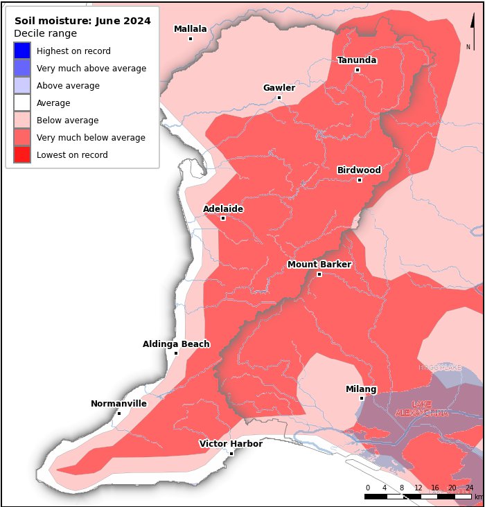 Soil moisture deciles: June 2024