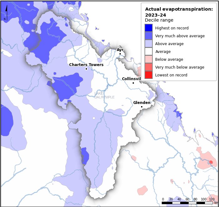 Actual evapotranspiration deciles: July 2023–June 2024