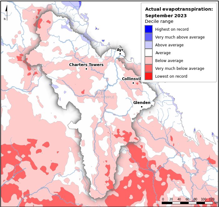 Actual evapotranspiration deciles: September 2023