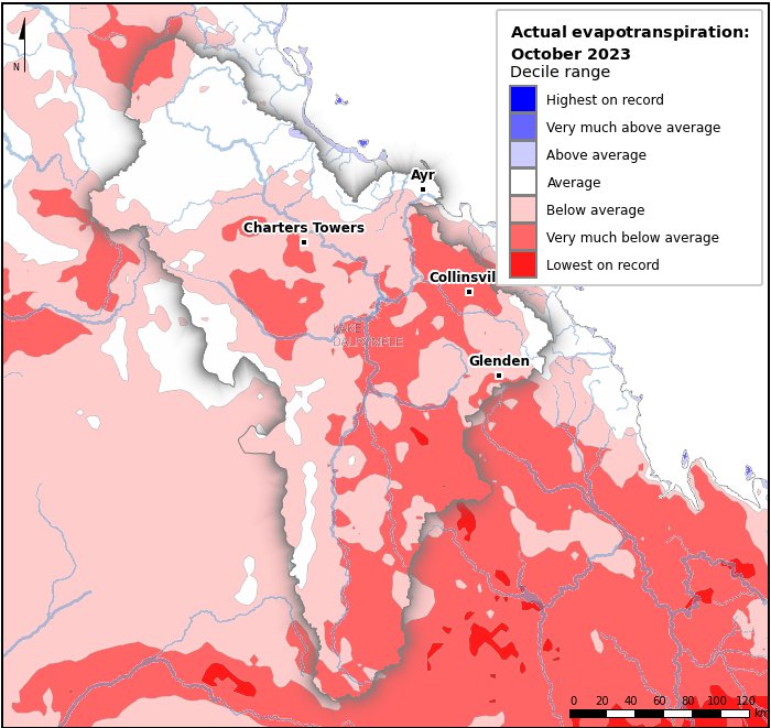 Actual evapotranspiration deciles: October 2023