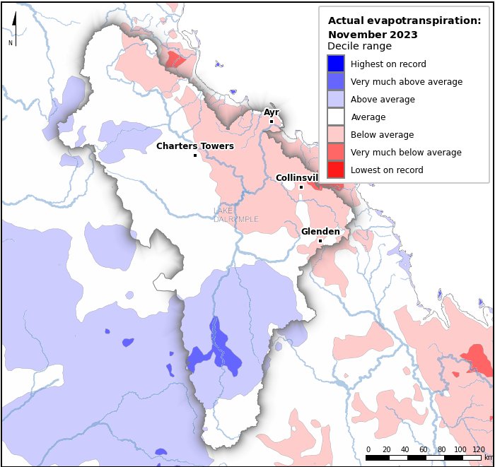 Actual evapotranspiration deciles: November 2023