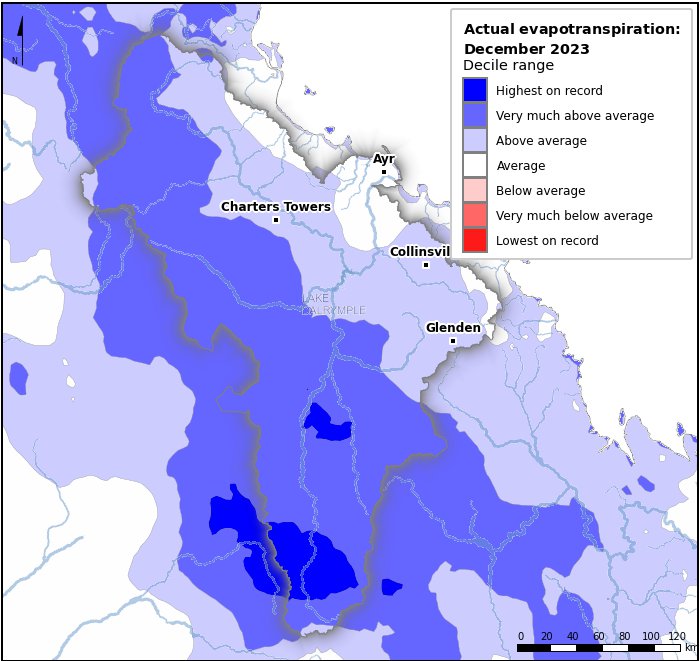 Actual evapotranspiration deciles: December 2023