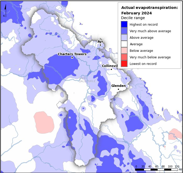 Actual evapotranspiration deciles: February 2024