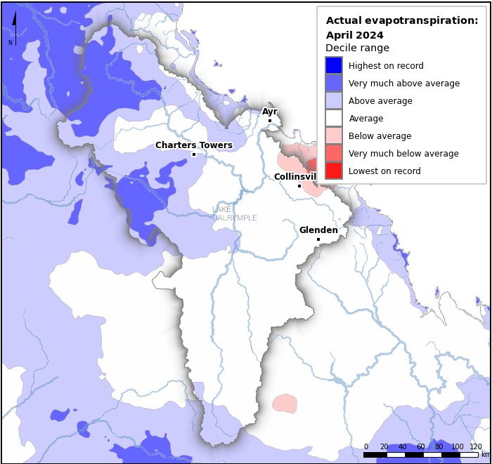 Actual evapotranspiration deciles: April 2024