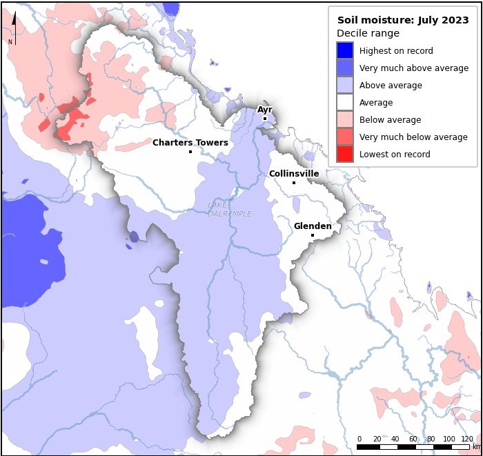 Soil moisture deciles: July 2023