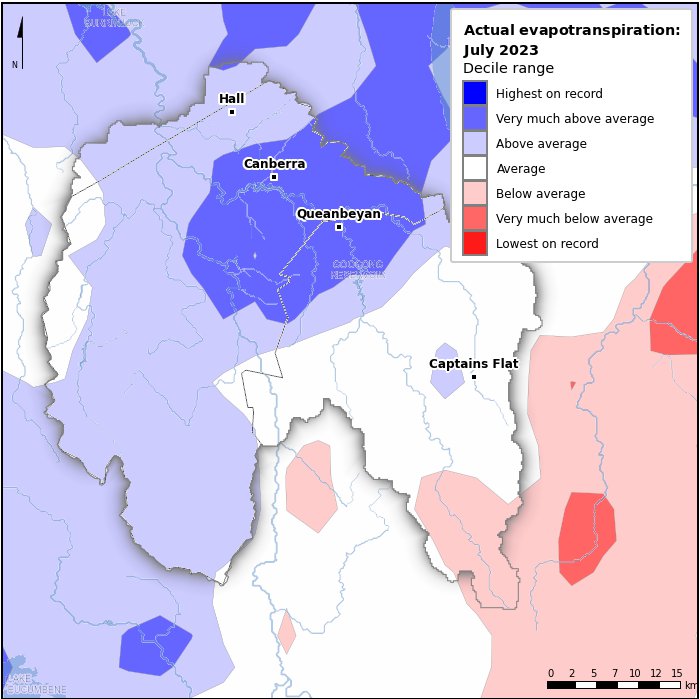 Actual evapotranspiration deciles: July 2023