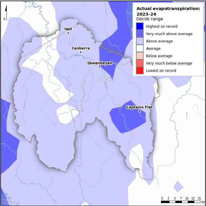Actual evapotranspiration deciles: July 2023–June 2024