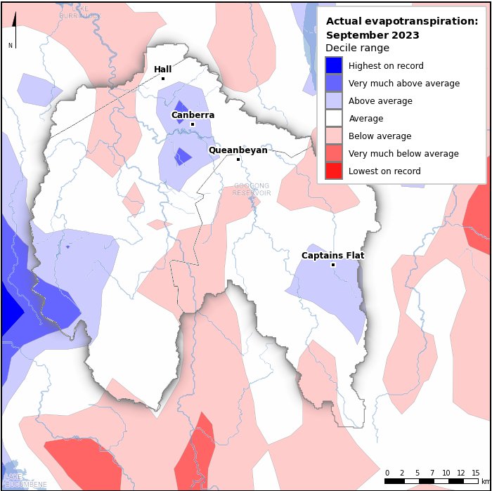 Actual evapotranspiration deciles: September 2023