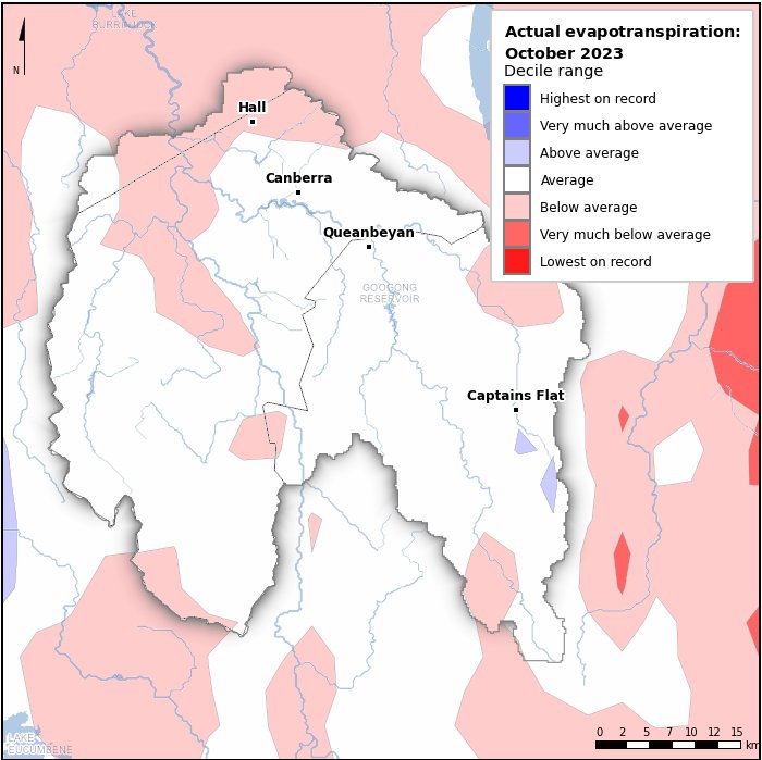 Actual evapotranspiration deciles: October 2023
