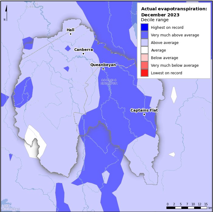 Actual evapotranspiration deciles: December 2023