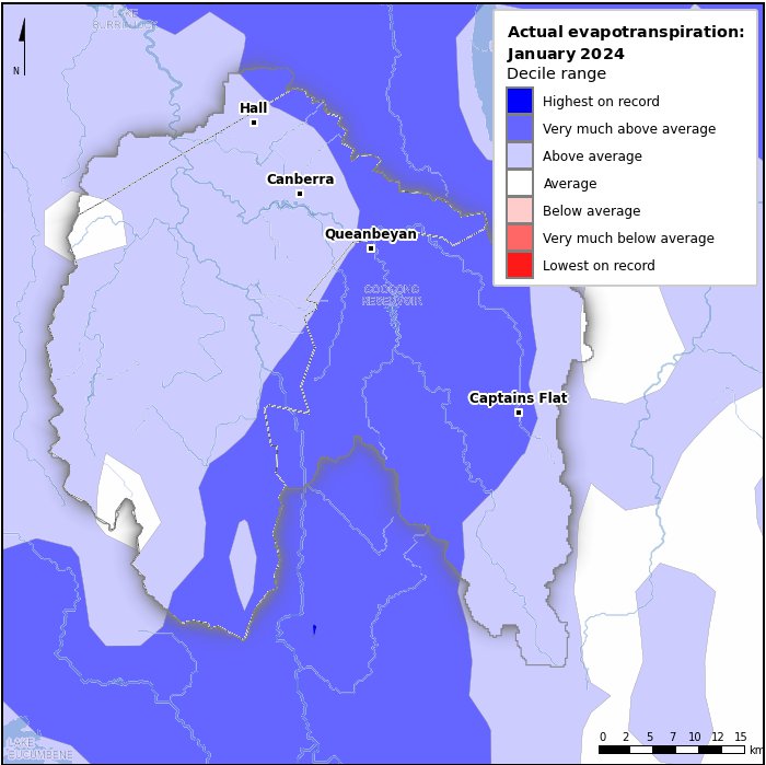 Actual evapotranspiration deciles: January 2024