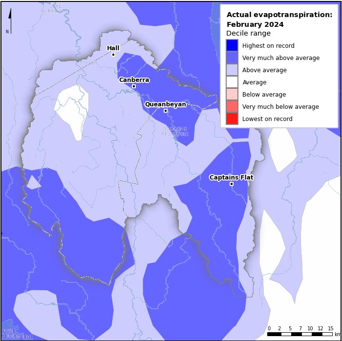 Actual evapotranspiration deciles: February 2024