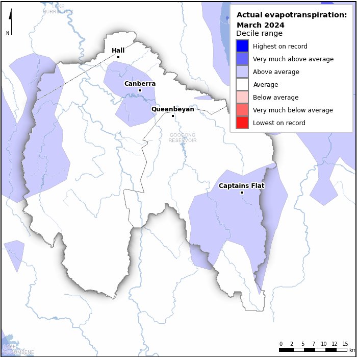 Actual evapotranspiration deciles: March 2024