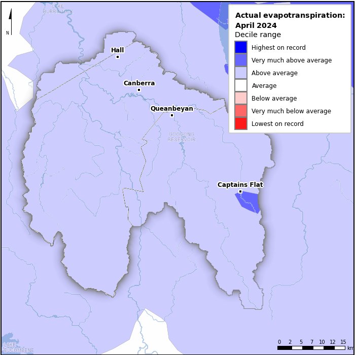 Actual evapotranspiration deciles: April 2024