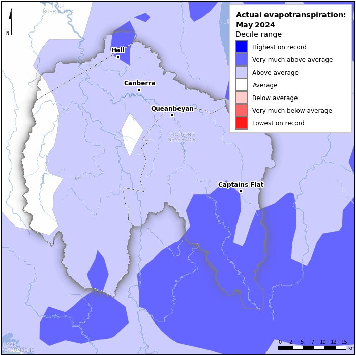 Actual evapotranspiration deciles: May 2024
