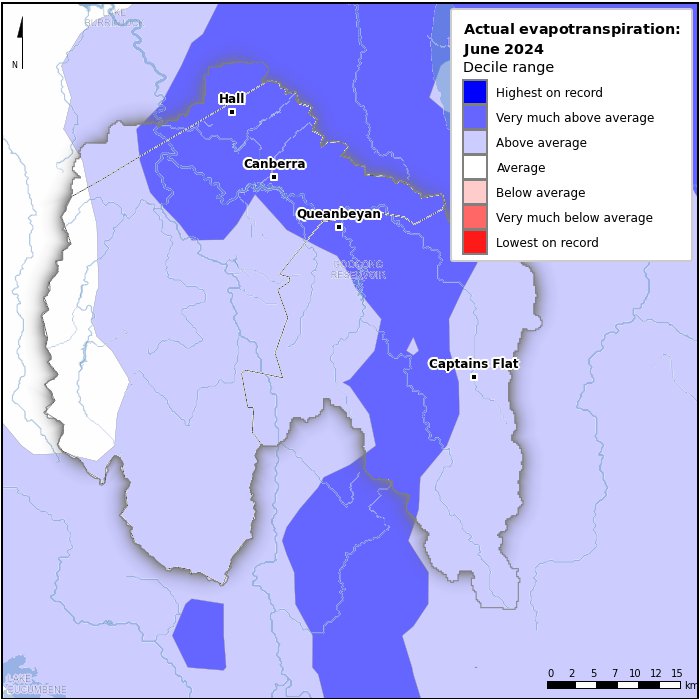 Actual evapotranspiration deciles: June 2024