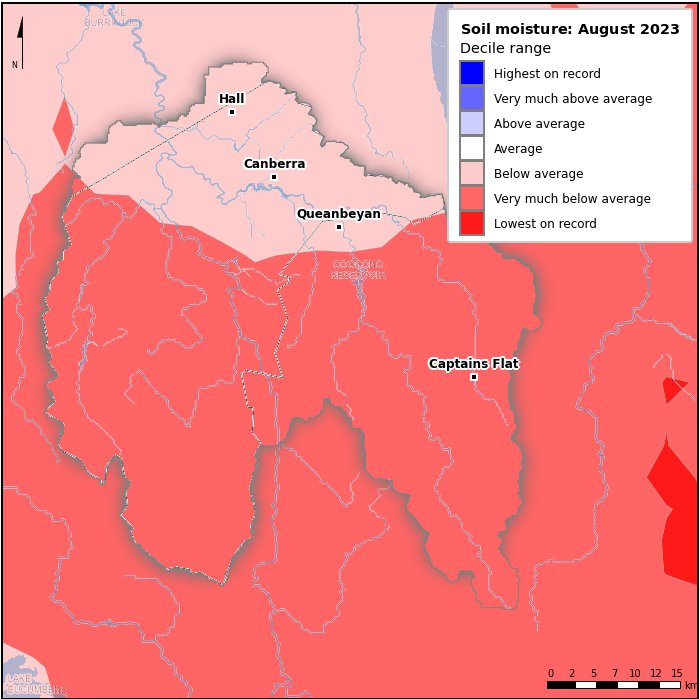 Soil moisture deciles: August 2023