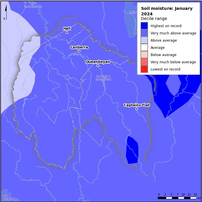 Soil moisture deciles: January 2024