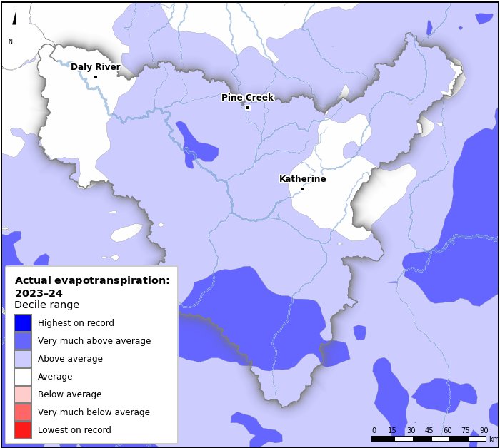 Actual evapotranspiration deciles: July 2023–June 2024