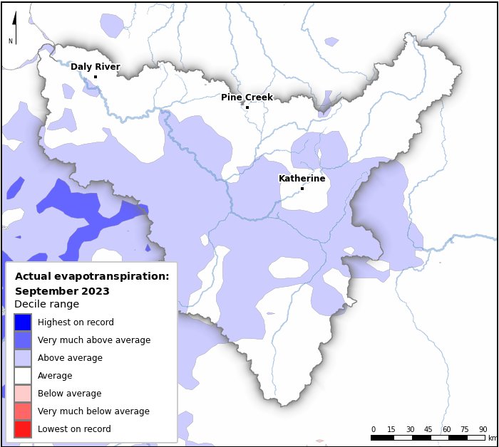 Actual evapotranspiration deciles: September 2023