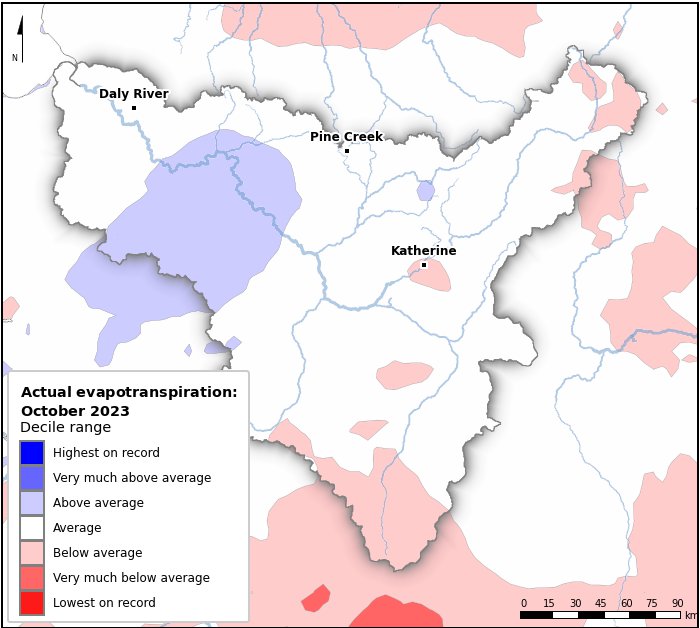 Actual evapotranspiration deciles: October 2023