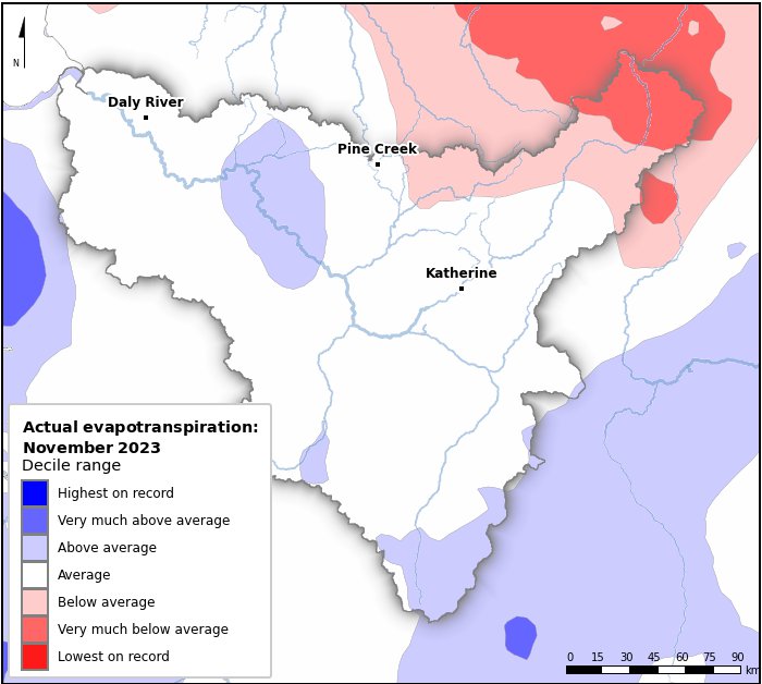 Actual evapotranspiration deciles: November 2023
