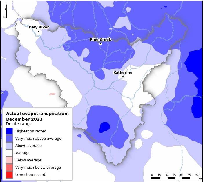 Actual evapotranspiration deciles: December 2023