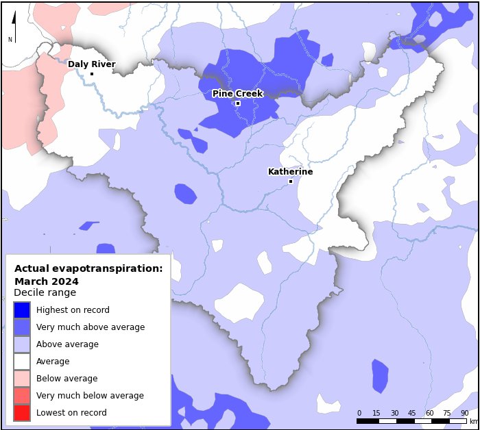 Actual evapotranspiration deciles: March 2024