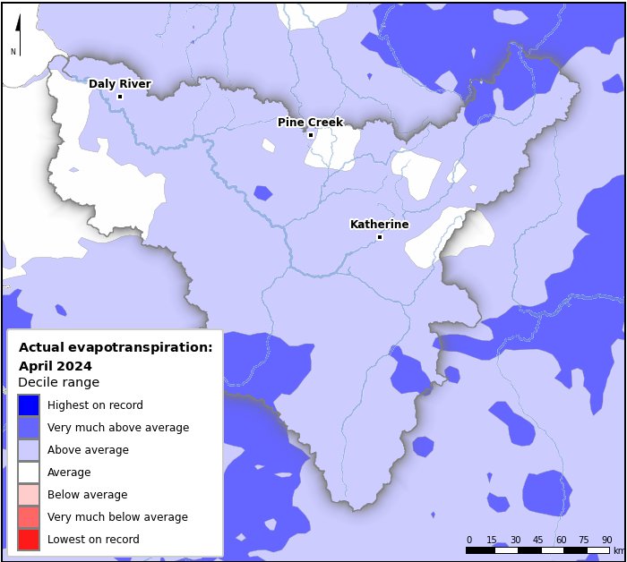 Actual evapotranspiration deciles: April 2024
