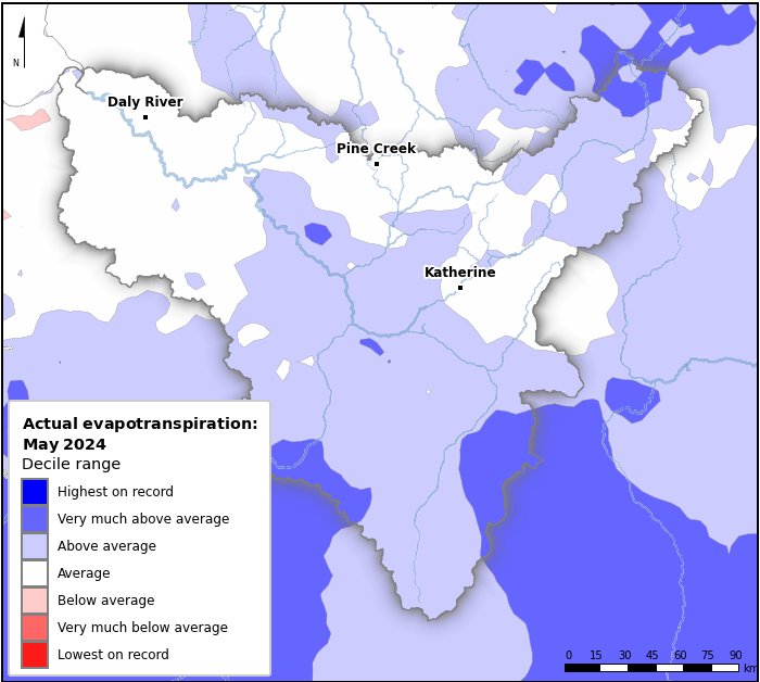Actual evapotranspiration deciles: May 2024