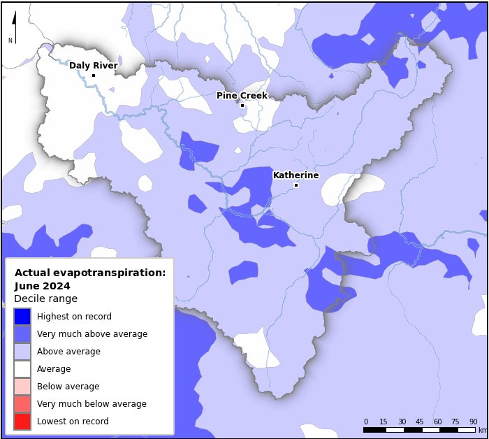 Actual evapotranspiration deciles: June 2024