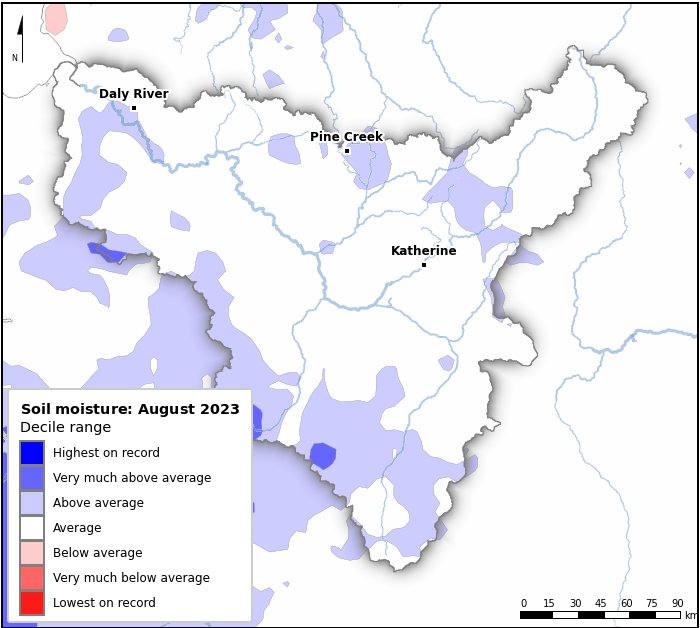 Soil moisture deciles: August 2023