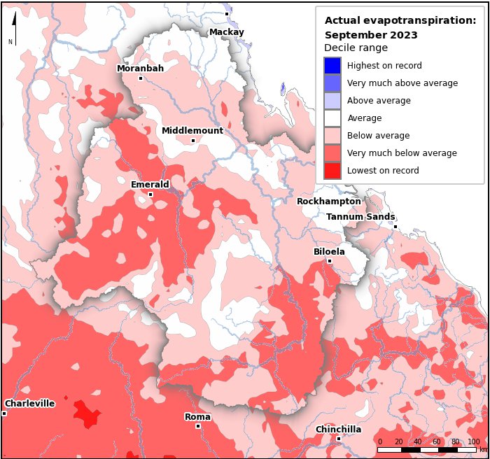 Actual evapotranspiration deciles: September 2023