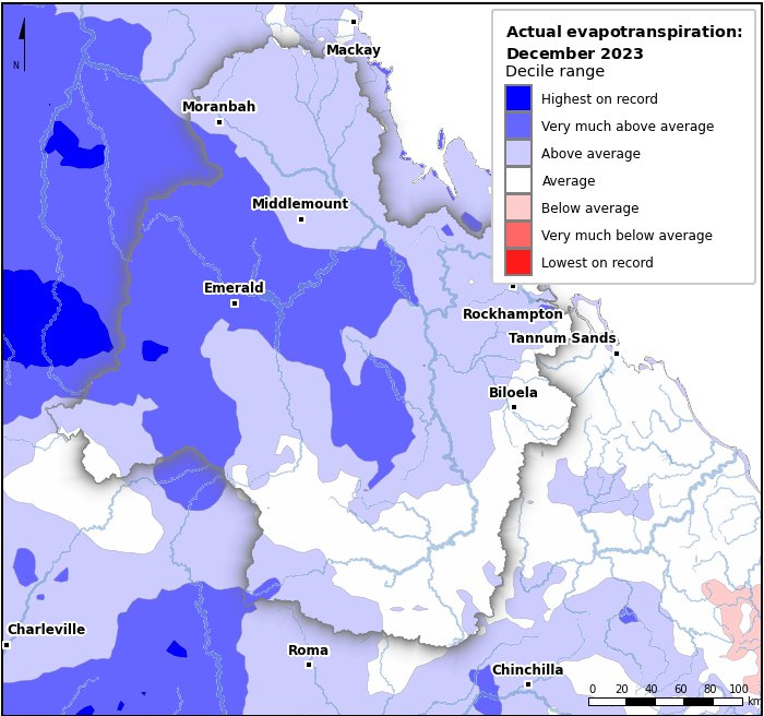 Actual evapotranspiration deciles: December 2023