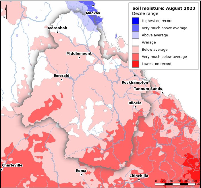 Soil moisture deciles: August 2023
