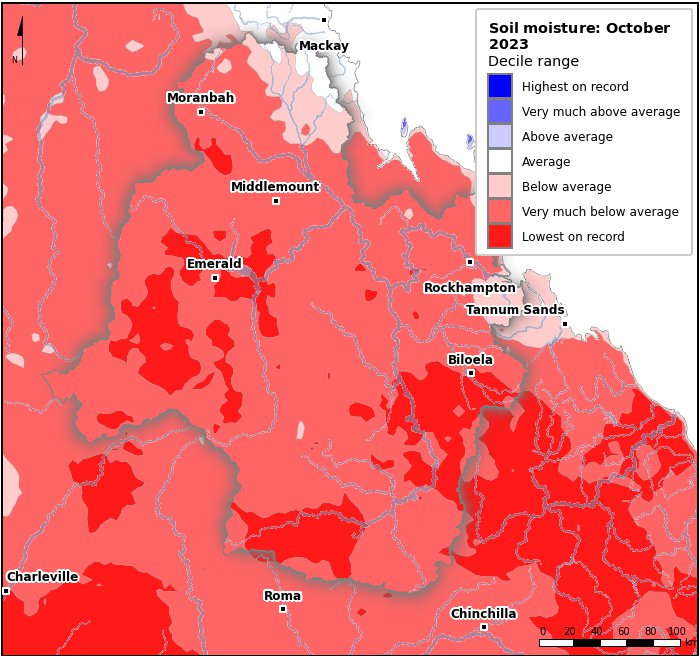 Soil moisture deciles: October 2023