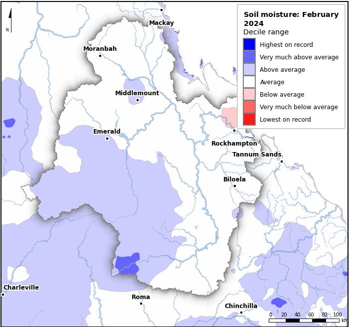 Soil moisture deciles: February 2024